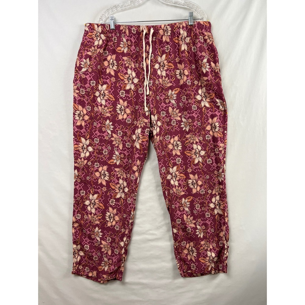 Coldwater Creek Pants Womens 1X Plum Floral Rayon Drawstring Relaxed 23743